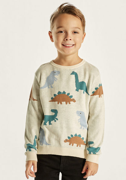 Juniors Dinosaur Print Sweatshirt with Long Sleeves and Crew Neck