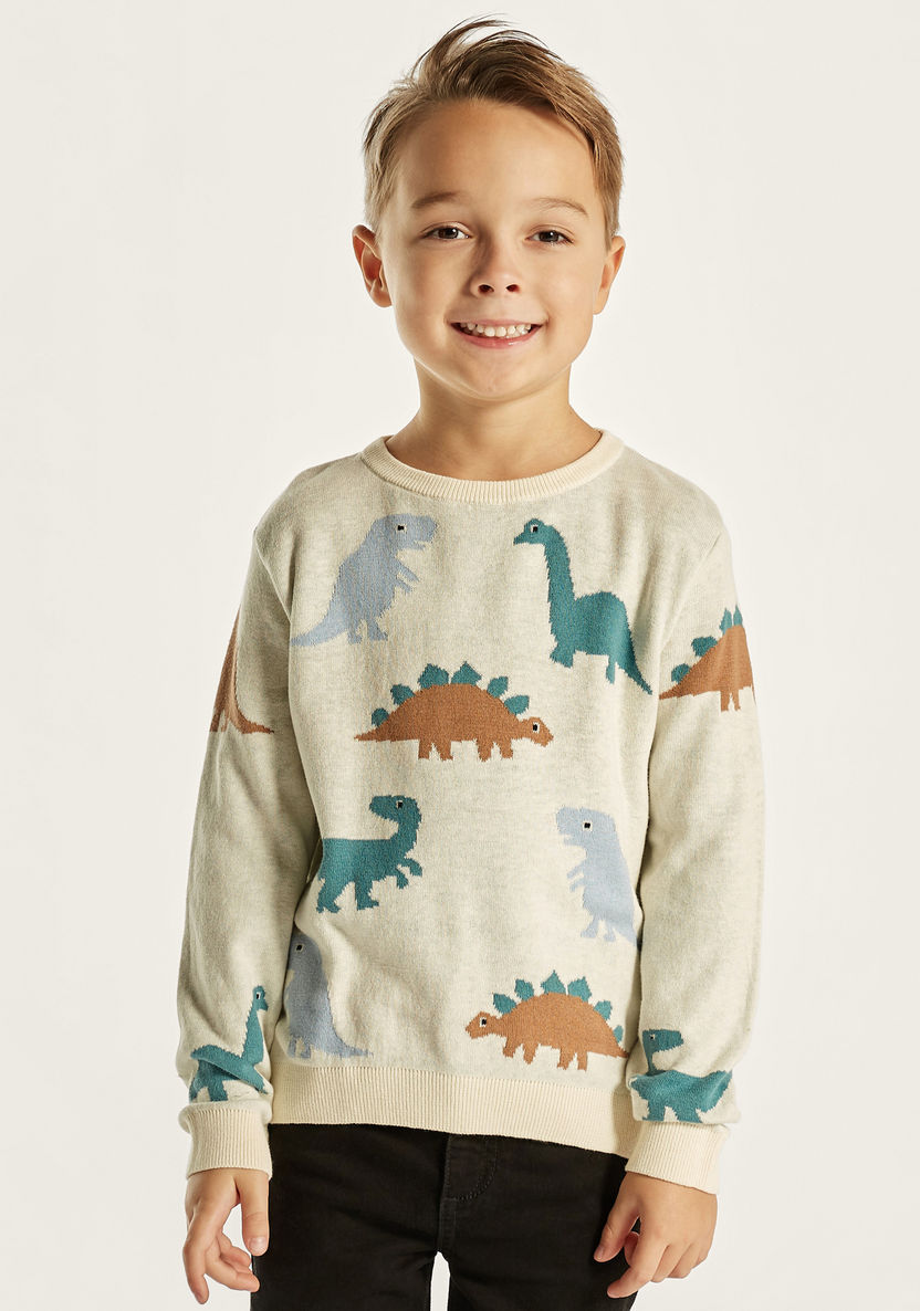Juniors Dinosaur Print Sweatshirt with Long Sleeves and Crew Neck-Sweatshirts-image-0