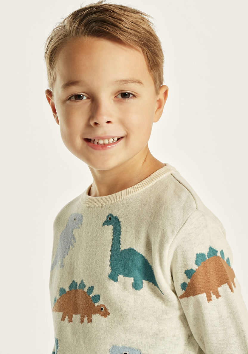 Juniors Dinosaur Print Sweatshirt with Long Sleeves and Crew Neck-Sweatshirts-image-2