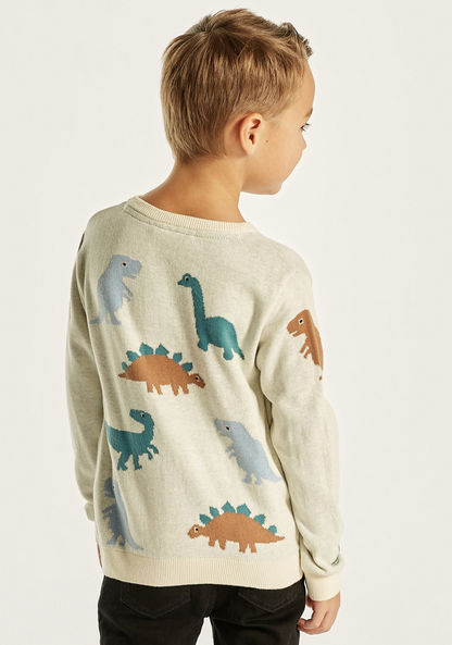 Juniors Dinosaur Print Sweatshirt with Long Sleeves and Crew Neck