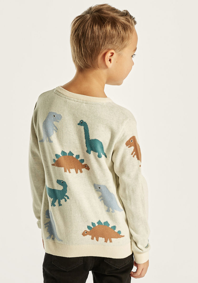 Juniors Dinosaur Print Sweatshirt with Long Sleeves and Crew Neck-Sweatshirts-image-3