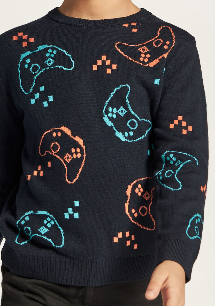 Juniors Gamer Print Crew Neck Sweater with Long Sleeves-Sweaters and Cardigans-image-2