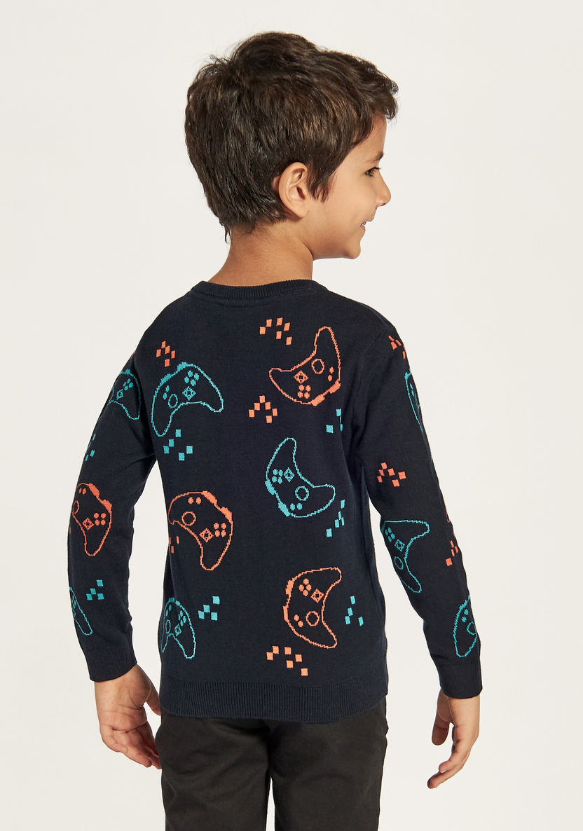 Juniors Gamer Print Crew Neck Sweater with Long Sleeves-Sweaters and Cardigans-image-3
