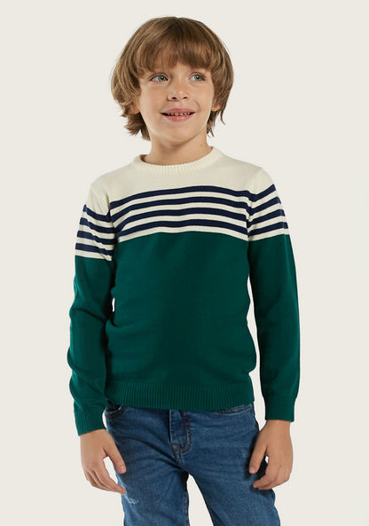 Juniors Striped Sweater with Crew Neck and Long Sleeves-Sweaters and Cardigans-image-1