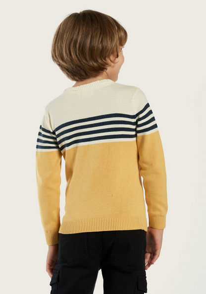 Juniors Striped Sweater with Crew Neck and Long Sleeves-Sweaters and Cardigans-image-3