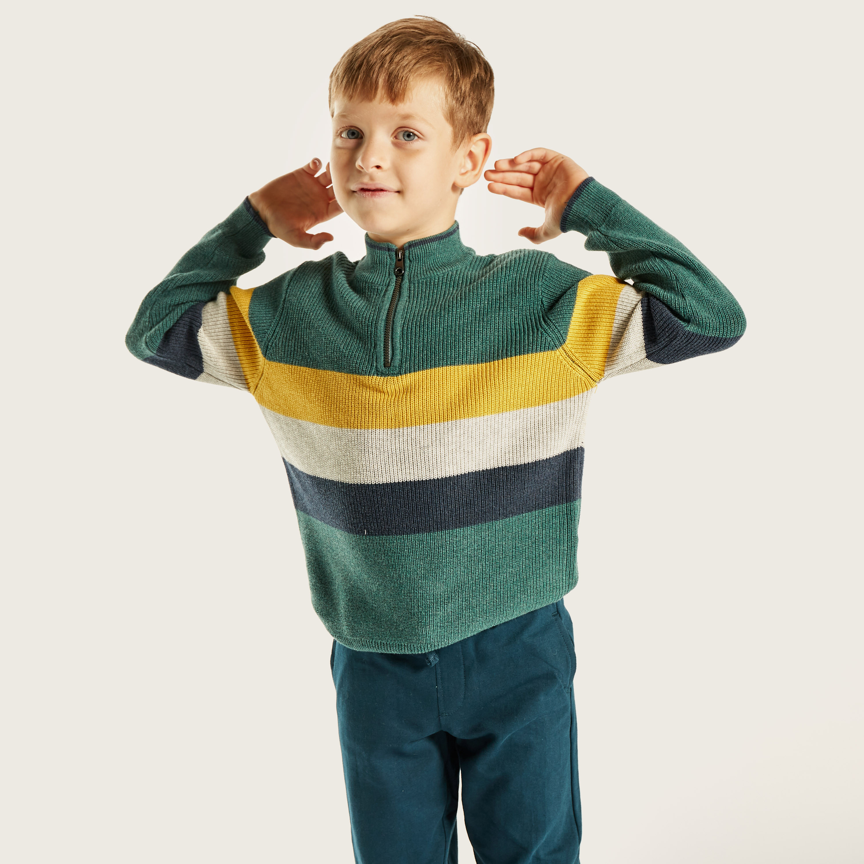 Eligo Textured Pullover with High Neck and Long Sleeves-boys-clothing-jumpersandcardigans-image-2