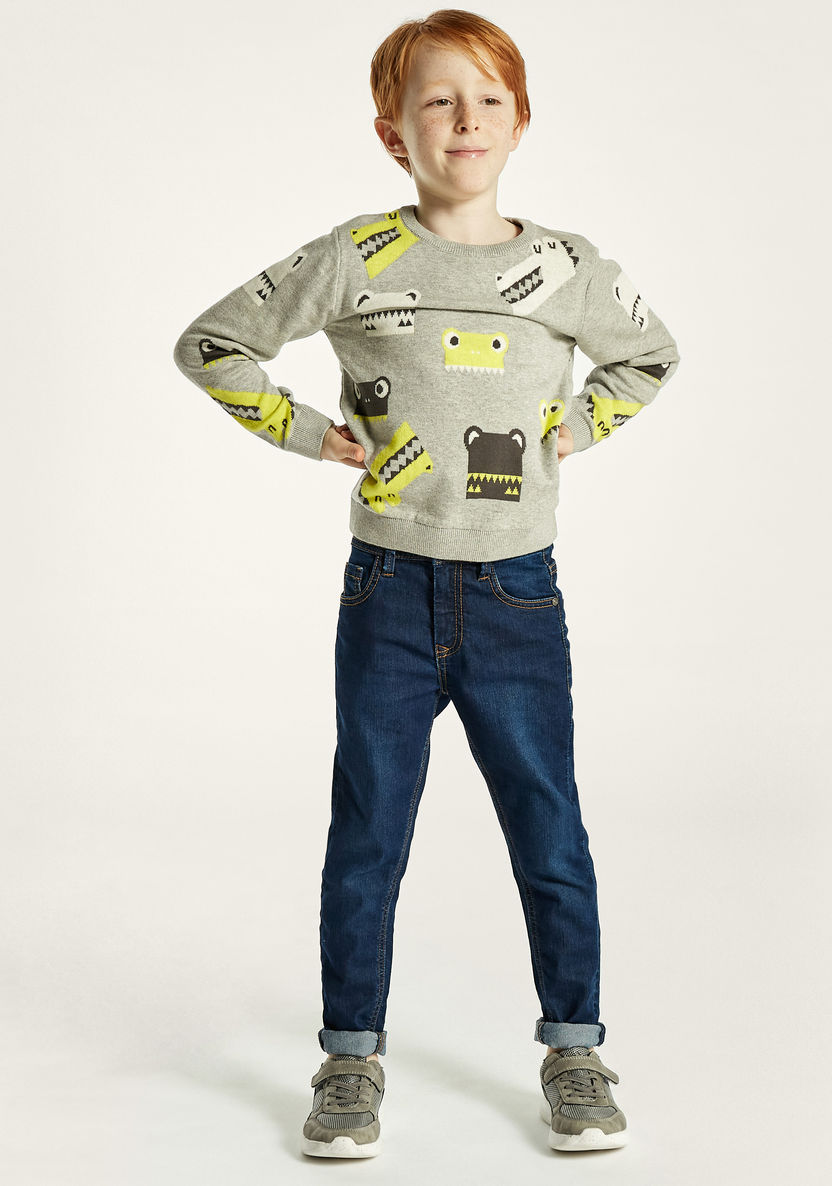 Juniors Printed Pullover with Crew Neck and Long Sleeves-Sweaters and Cardigans-image-1