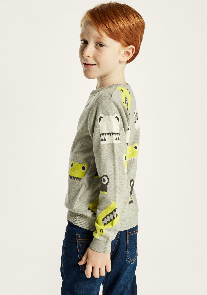 Juniors Printed Pullover with Crew Neck and Long Sleeves-Sweaters and Cardigans-image-3