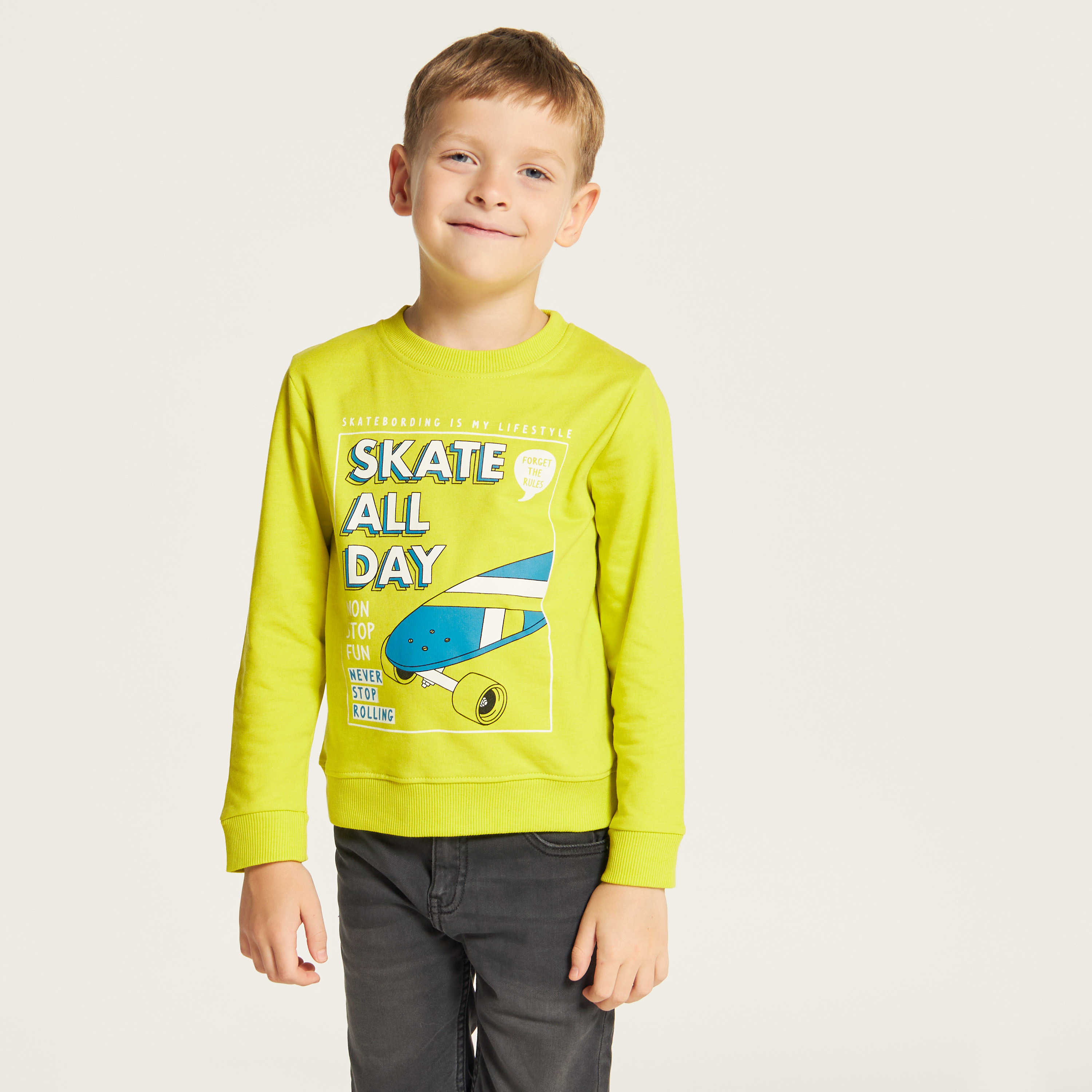 Juniors Printed Sweatshirt with Crew Neck and Long Sleeves-baby-boys-clothing-winterwear-sweatshirts-image-2
