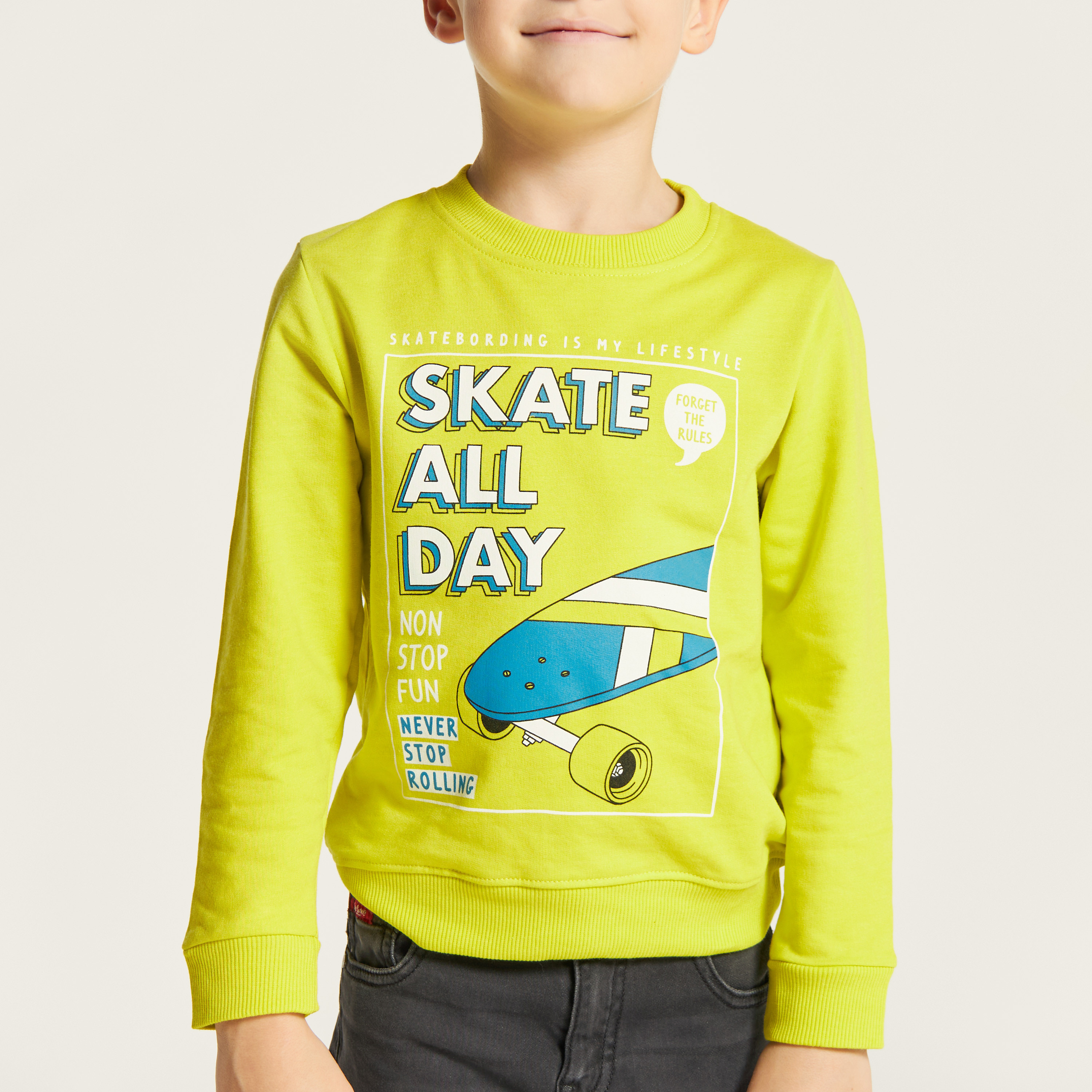 Juniors Printed Sweatshirt with Crew Neck and Long Sleeves-baby-boys-clothing-winterwear-sweatshirts-image-3