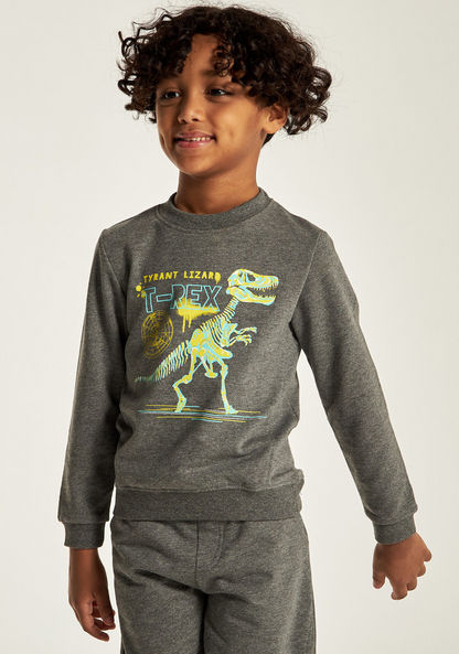 Juniors Dinosaur Print Sweatshirt with Crew Neck and Long Sleeves-Sweatshirts-image-1