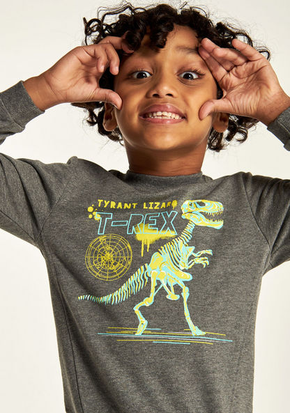 Juniors Dinosaur Print Sweatshirt with Crew Neck and Long Sleeves-Sweatshirts-image-2