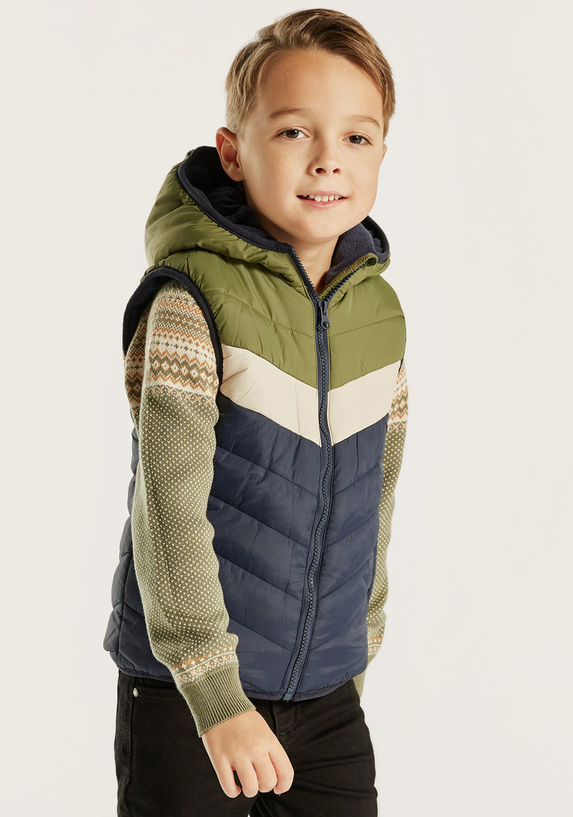 Juniors Colourblock Gilet with Hood and Zip Closure-Coats and Jackets-image-0