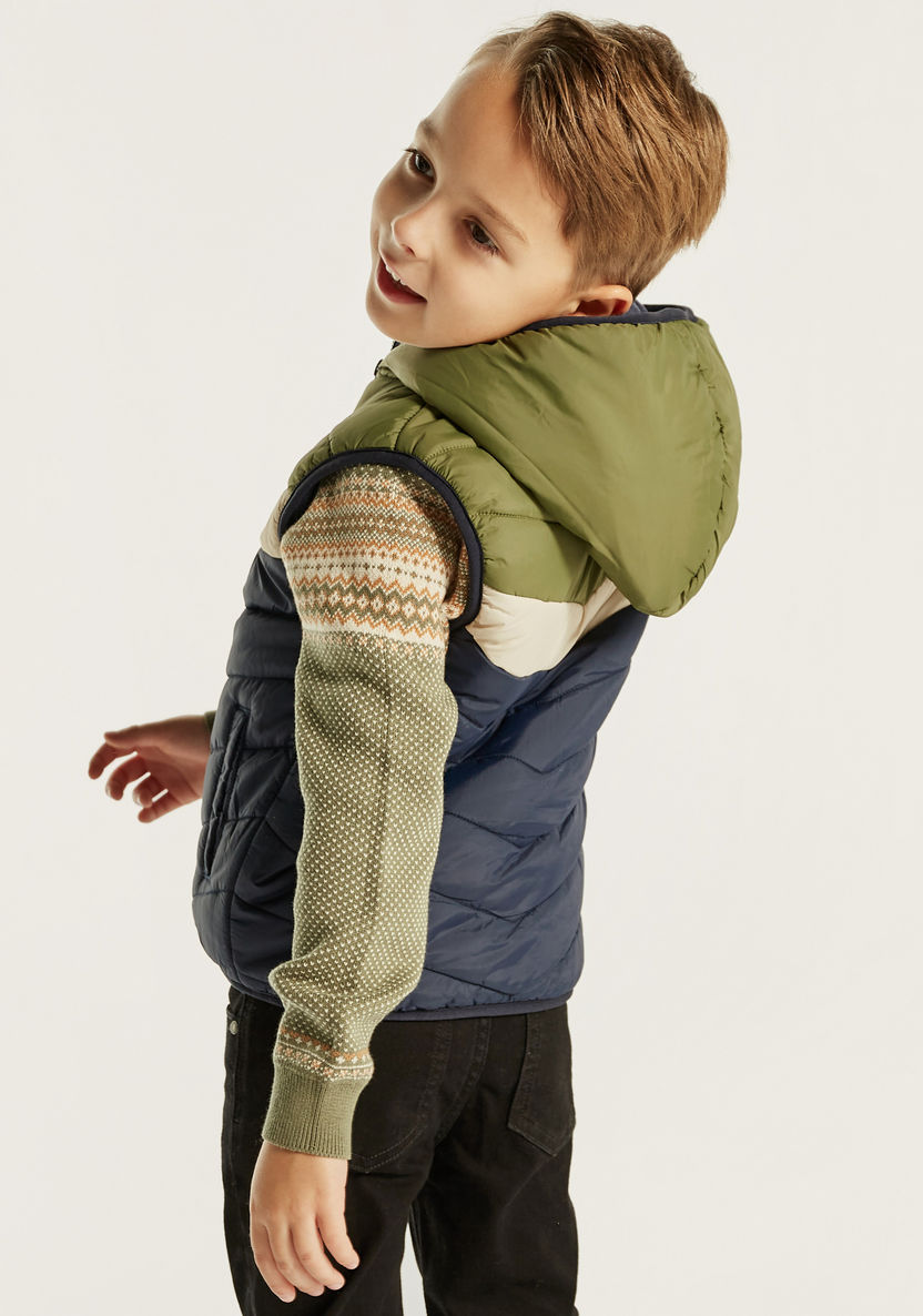 Juniors Colourblock Gilet with Hood and Zip Closure-Coats and Jackets-image-3