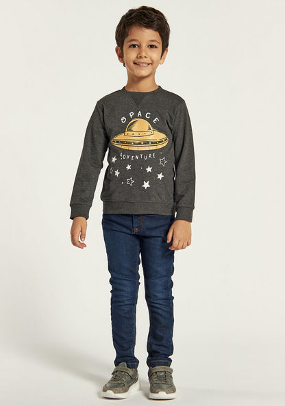 Juniors Printed Sweater with Crew Neck and Long Sleeves