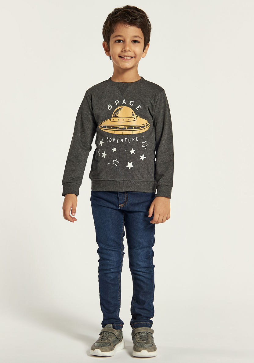 Juniors Printed Sweater with Crew Neck and Long Sleeves-Sweaters and Cardigans-image-0