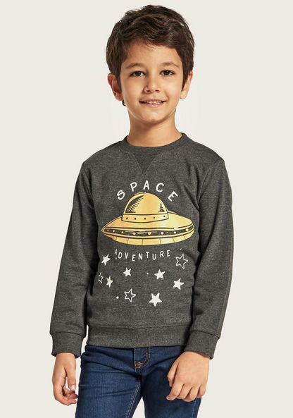 Juniors Printed Sweater with Crew Neck and Long Sleeves-Sweaters and Cardigans-image-1