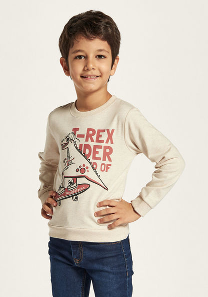 Juniors T-Rex Print Crew Neck Sweatshirt with Long Sleeves