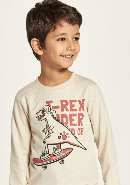 Juniors T-Rex Print Crew Neck Sweatshirt with Long Sleeves-Sweatshirts-image-2
