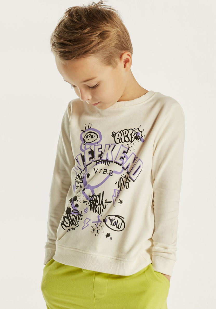 Juniors Printed Crew Neck Sweatshirt with Long Sleeves-Sweatshirts-image-0