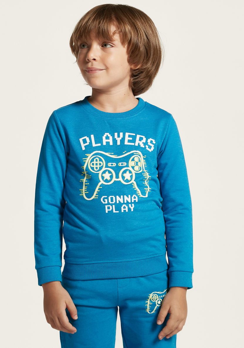Juniors Gamer Print Crew Neck Sweatshirt with Long Sleeves-Sweatshirts-image-0