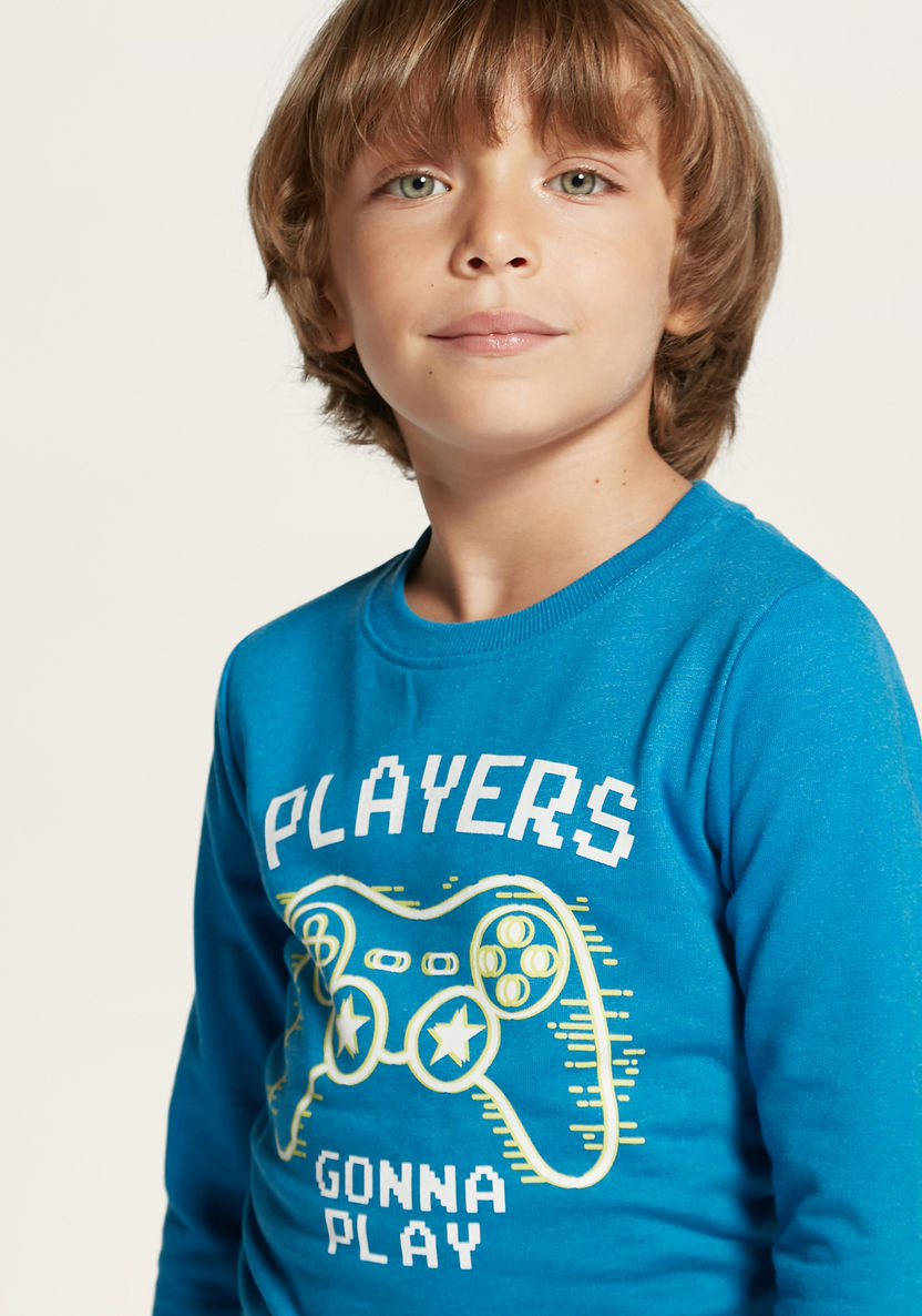 Juniors Gamer Print Crew Neck Sweatshirt with Long Sleeves-Sweatshirts-image-2