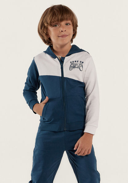 Juniors Printed Zip Through Jacket with Hood and Pockets-Coats and Jackets-image-0