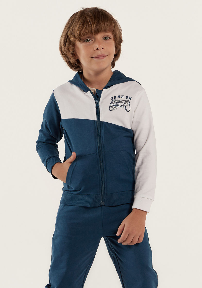 Juniors Printed Zip Through Jacket with Hood and Pockets-Coats and Jackets-image-0