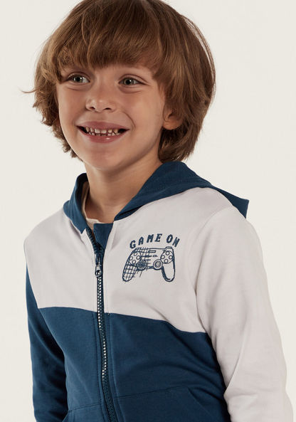 Juniors Printed Zip Through Jacket with Hood and Pockets-Coats and Jackets-image-2