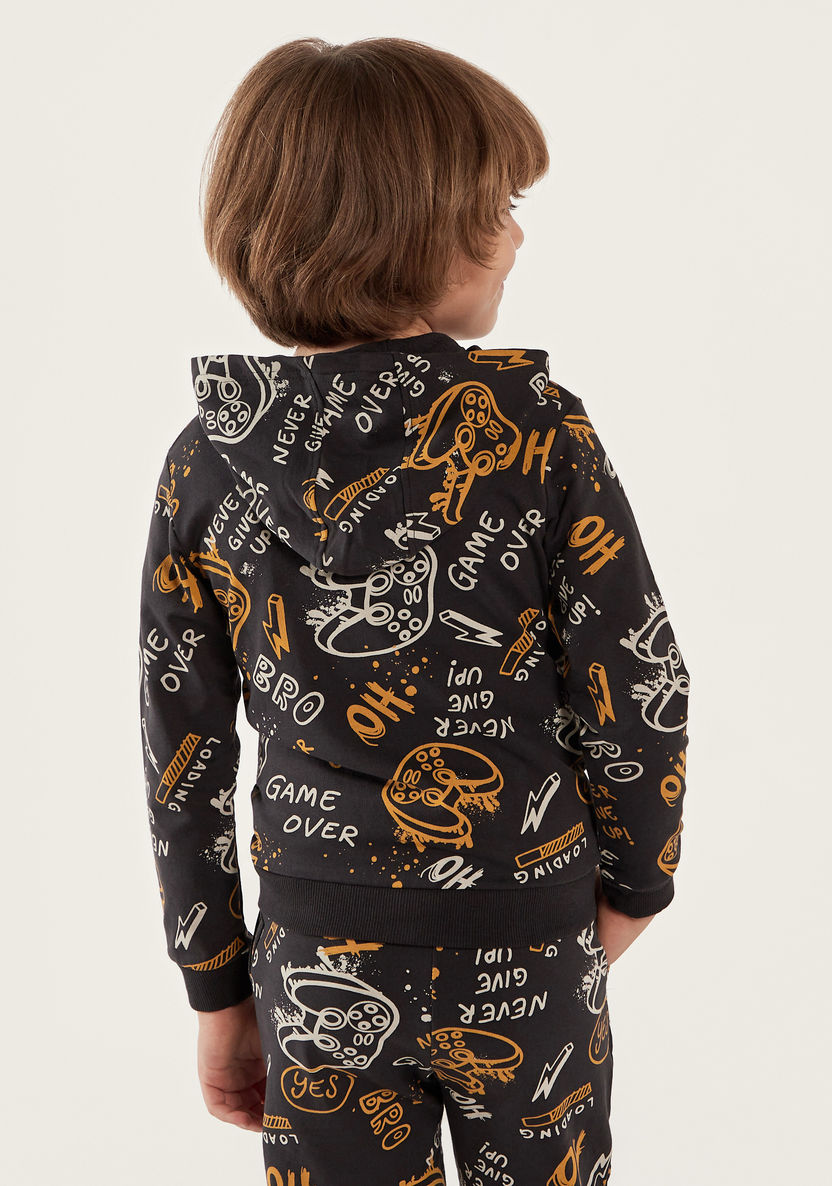 Juniors Printed Zip Through Jacket with Hood and Pockets-Sweatshirts-image-3