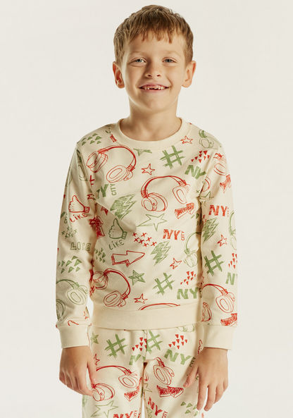 Juniors Printed Crew Neck Sweatshirt with Long Sleeves-Sweatshirts-image-0