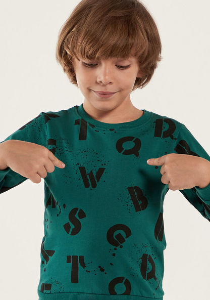 All-Over Alphabet Print Pullover with Long Sleeves and Crew Neck-Sweaters and Cardigans-image-2