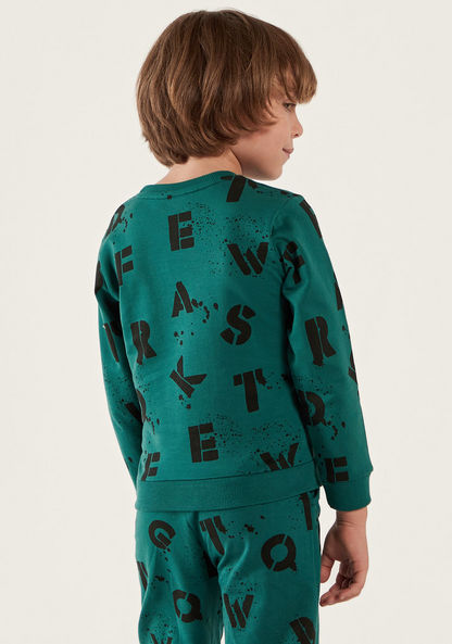 All-Over Alphabet Print Pullover with Long Sleeves and Crew Neck-Sweaters and Cardigans-image-3