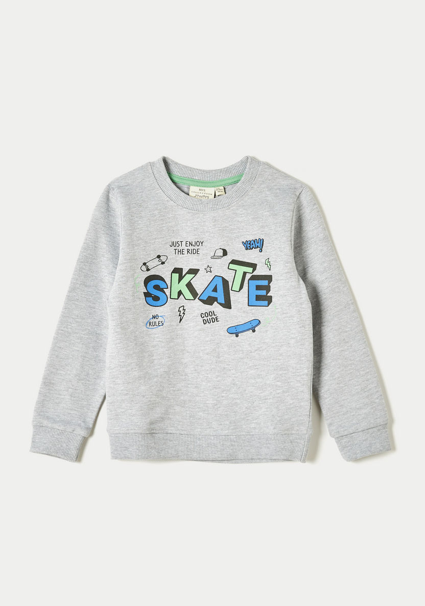 Juniors Skate Print Crew Neck Sweatshirt with Long Sleeves-Sweatshirts-image-0