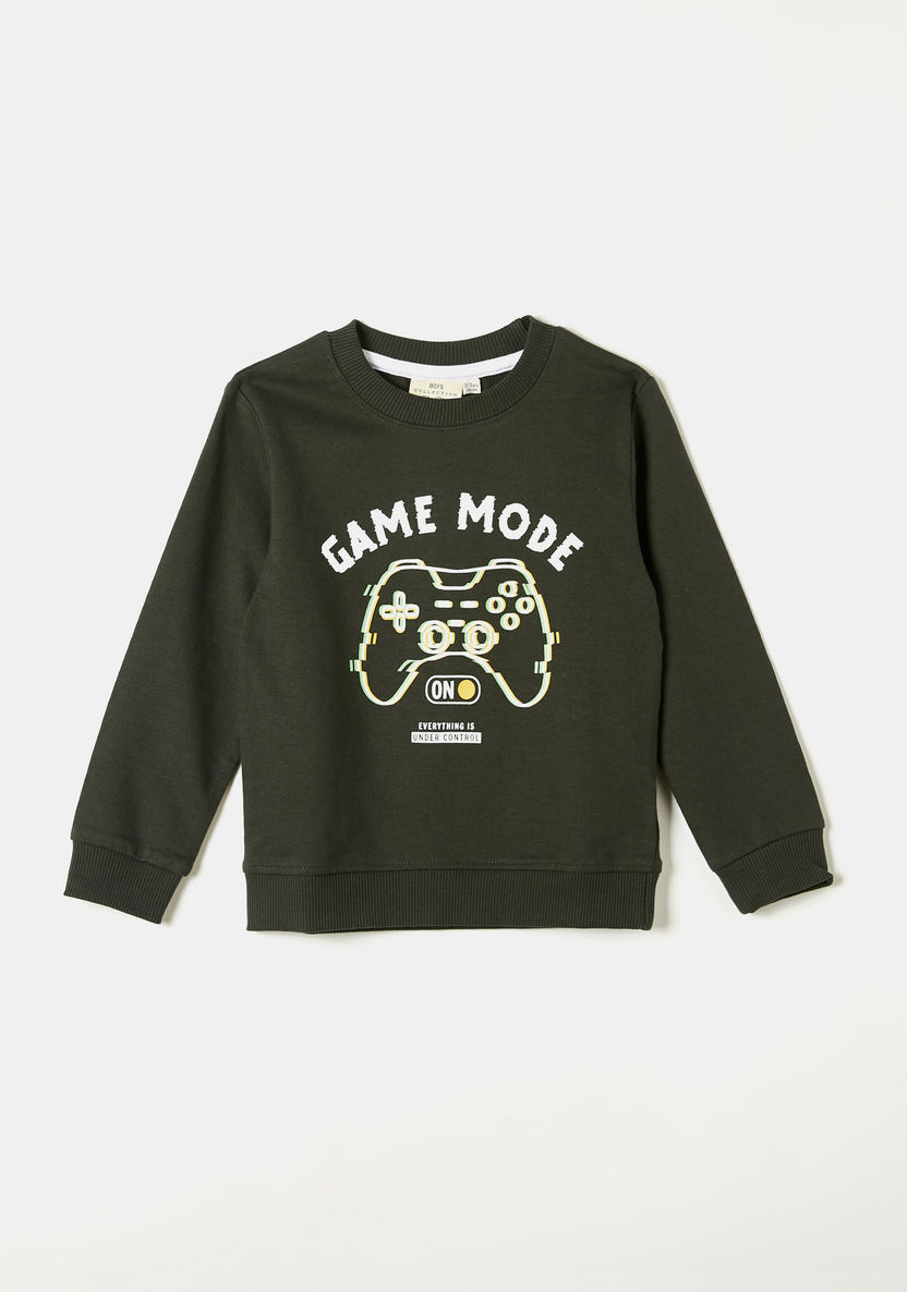 Juniors Gamer Print Crew Neck Sweatshirt with Long Sleeves-Sweatshirts-image-0
