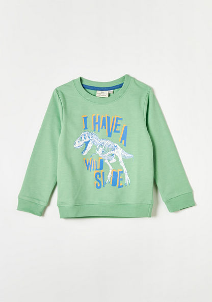 Juniors Dino Print Crew Neck Sweatshirt with Long Sleeves-Sweatshirts-image-0