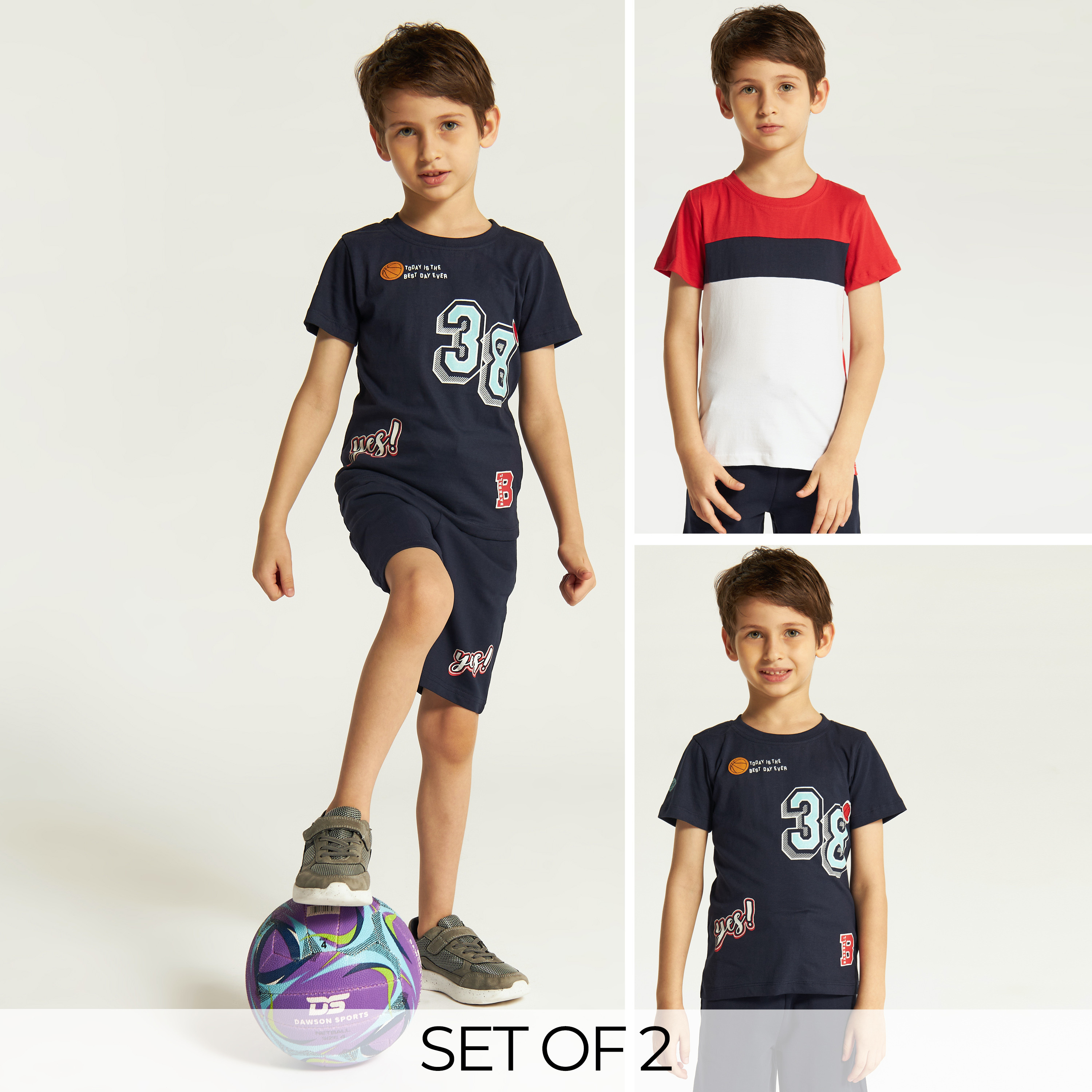 Juniors 3-Piece Printed Round Neck T-shirt and Shorts Set-boys-clothing-setsandcoords-image-1
