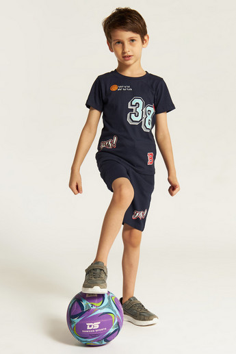 Juniors 3-Piece Printed Round Neck T-shirt and Shorts Set