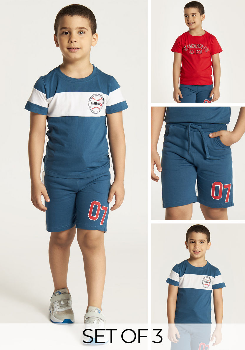 Juniors 3-Piece Printed Crew Neck T-shirt and Drawstring Closure Shorts Set-Clothes Sets-image-0