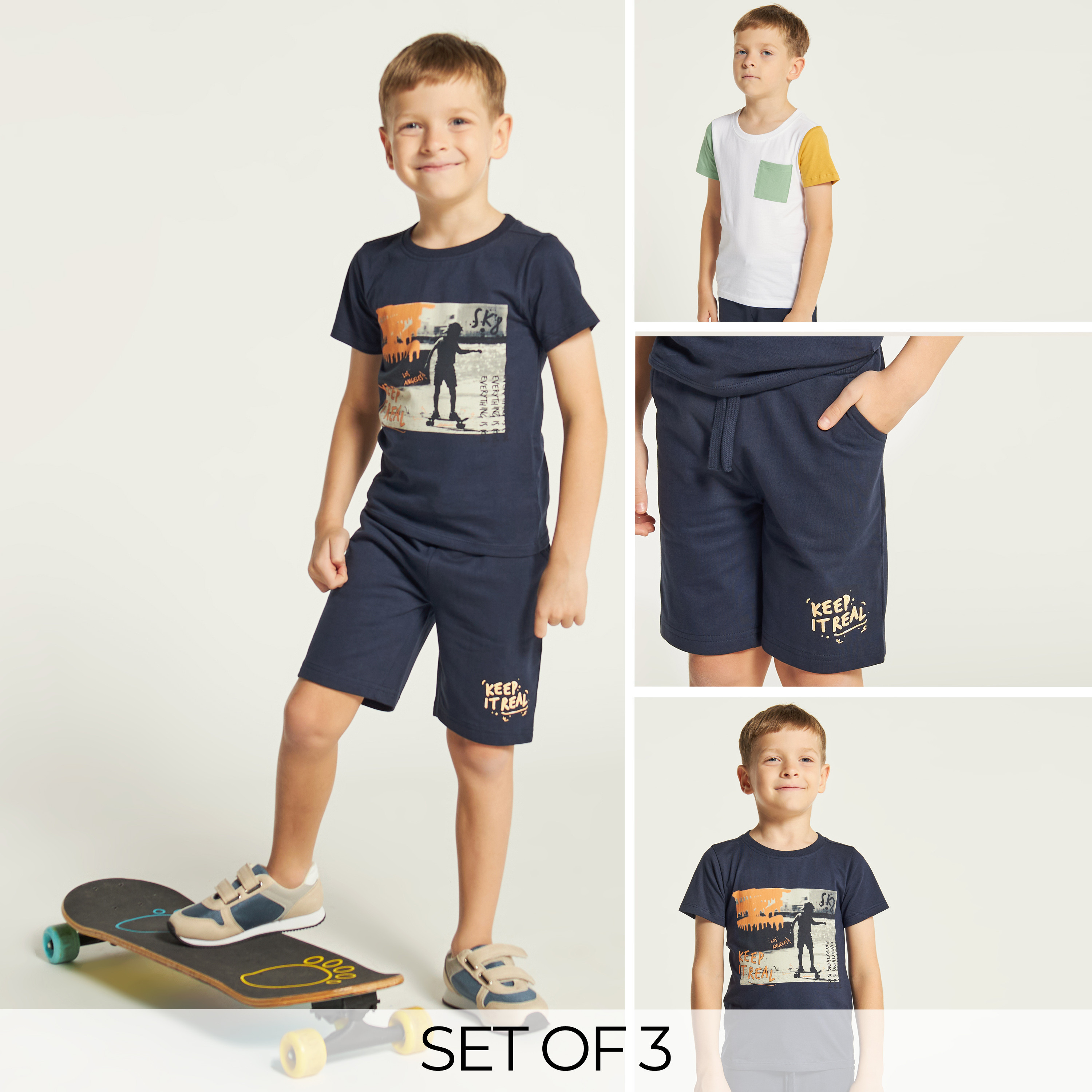 Juniors Printed 3-Piece T-shirt and Shorts Set-boys-clothing-setsandcoords-image-1