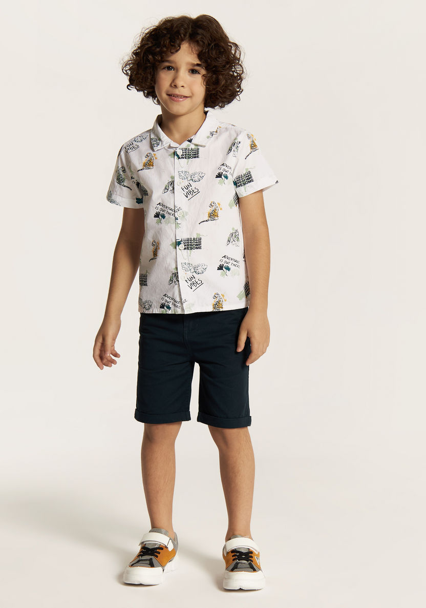 Juniors Printed Shirt with Notch Collar and Shorts Set-Clothes Sets-image-0