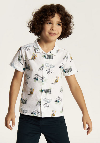 Juniors Printed Shirt with Notch Collar and Shorts Set-Clothes Sets-image-1
