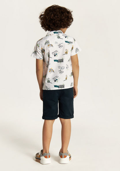 Juniors Printed Shirt with Notch Collar and Shorts Set-Clothes Sets-image-3