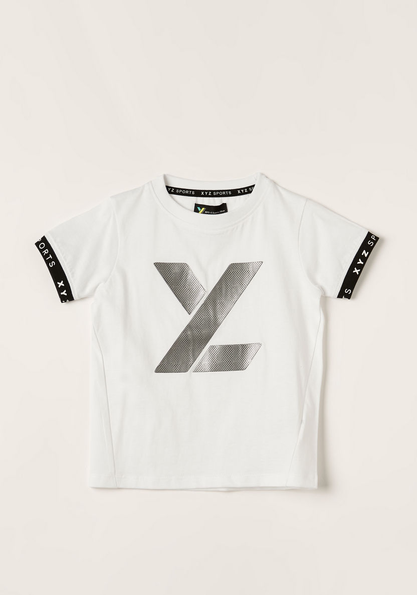 XYZ Printed Crew Neck T-shirt with Short Sleeves-Tops-image-0