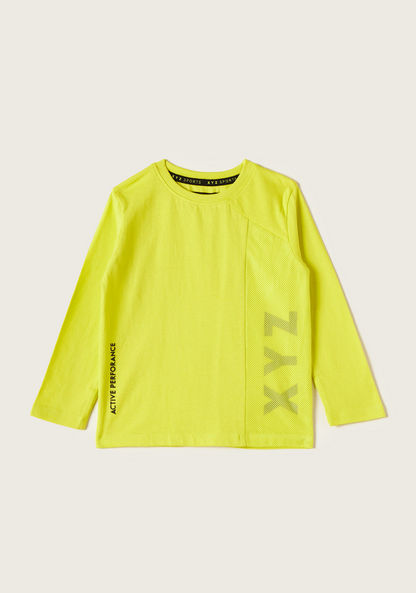 XYZ Typographic Print T-shirt with Crew Neck and Long Sleeves