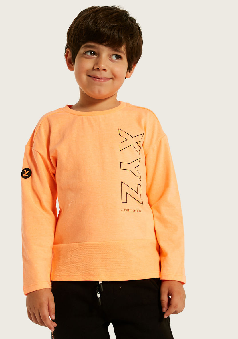 XYZ Logo Print T-shirt with Crew Neck and Long Sleeves-T Shirts-image-1