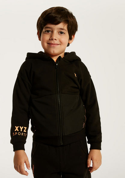 XYZ Logo Print Zip Through Sweatshirt with Hood and Long Sleeves-Sweatshirts-image-1