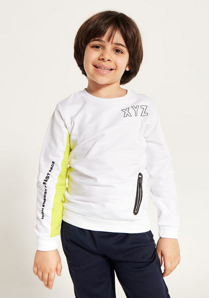 XYZ Panelled Sweatshirt with Round Neck and Zipper Pocket-Tops-image-1