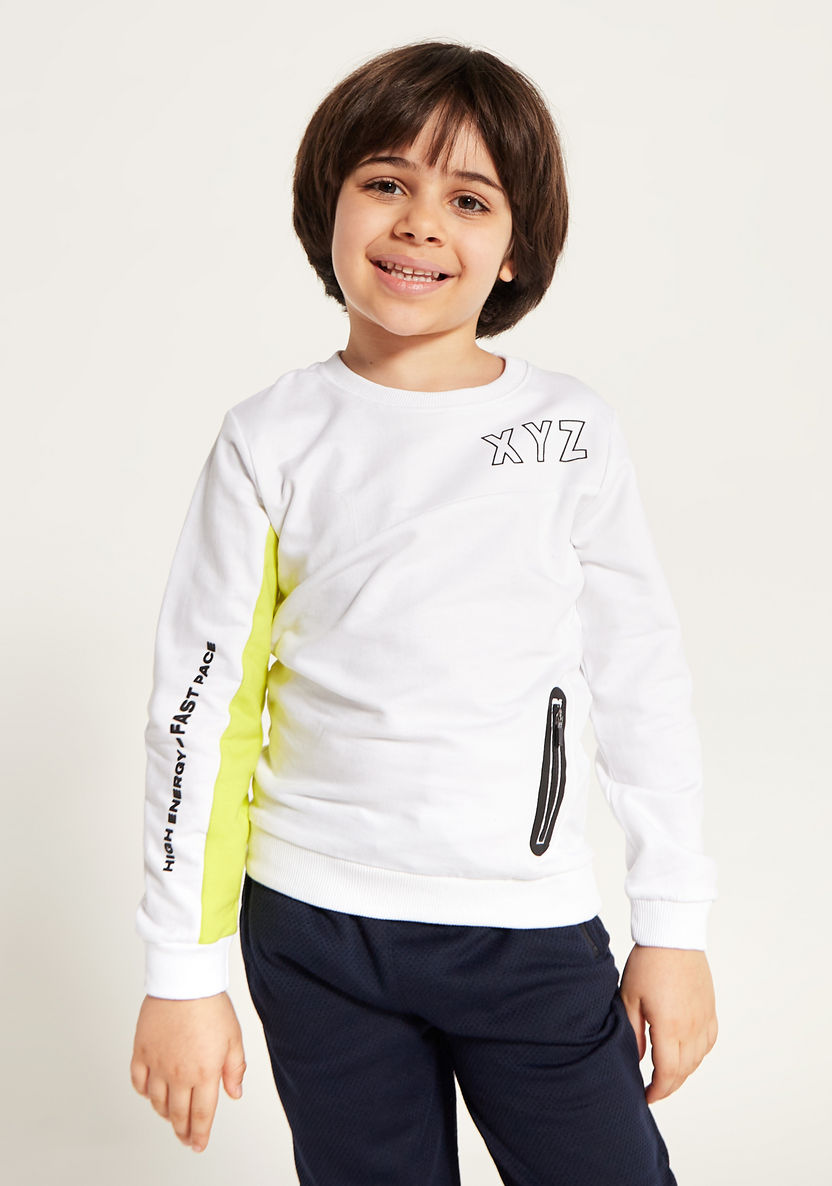 XYZ Panelled Sweatshirt with Round Neck and Zipper Pocket-Tops-image-1
