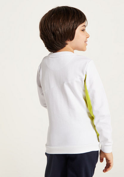 XYZ Panelled Sweatshirt with Round Neck and Zipper Pocket